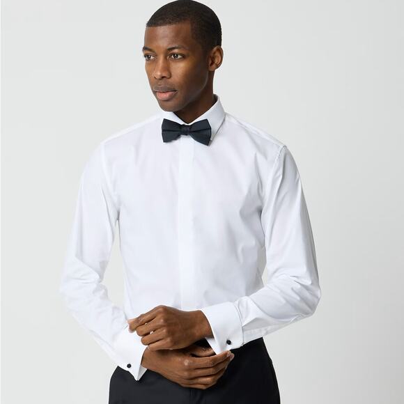 J.Crew Thompson Tuxedo Shirt 15/33 White Slim Fit Stretch Button Up Long Sleeve - Picture 1 of 9
